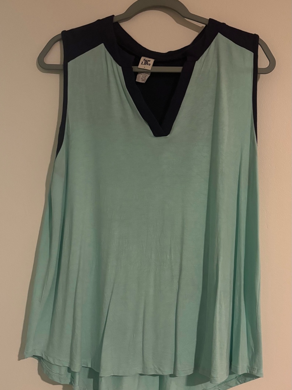 Sew In Love Mint Tank with Navy Trim